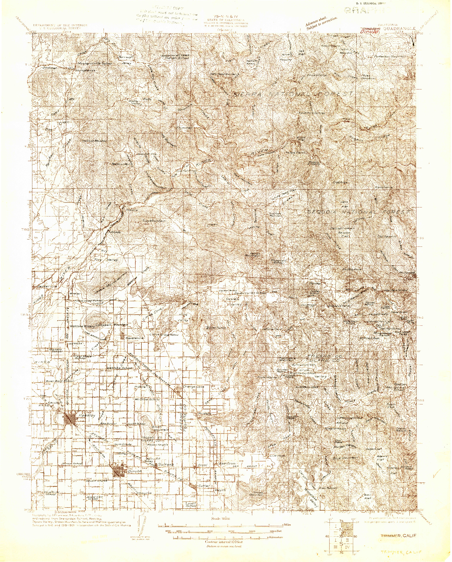 USGS 1:96000-SCALE QUADRANGLE FOR TRIMMER, CA 1922