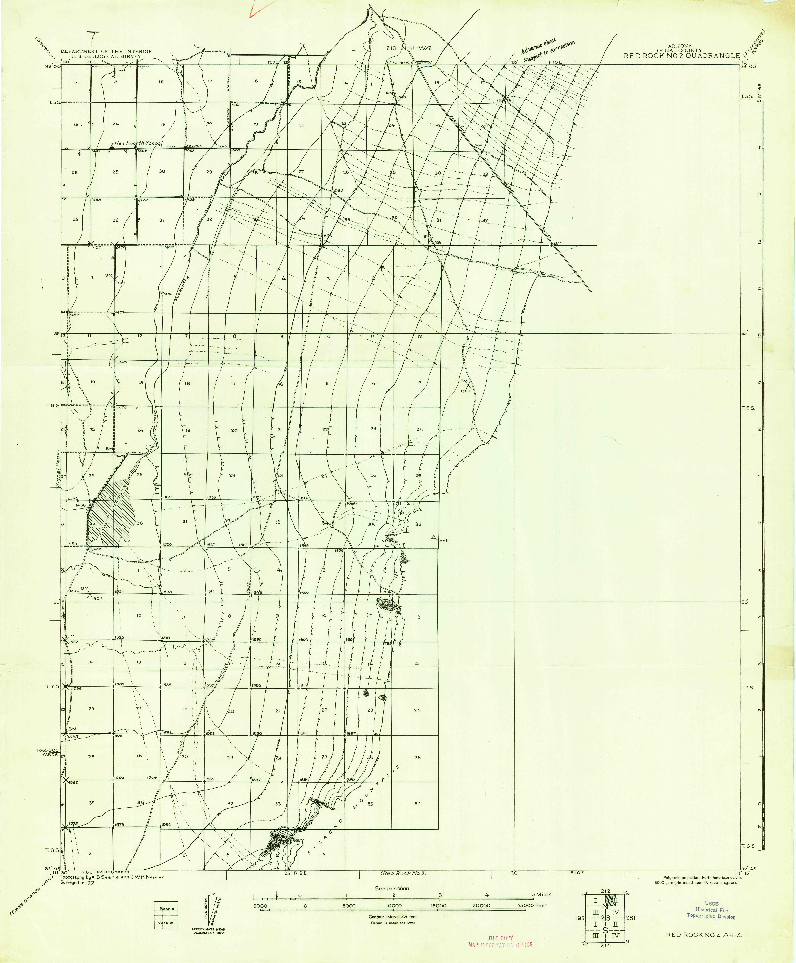 USGS 1:48000-SCALE QUADRANGLE FOR RED ROCK NO 2, AZ 1922