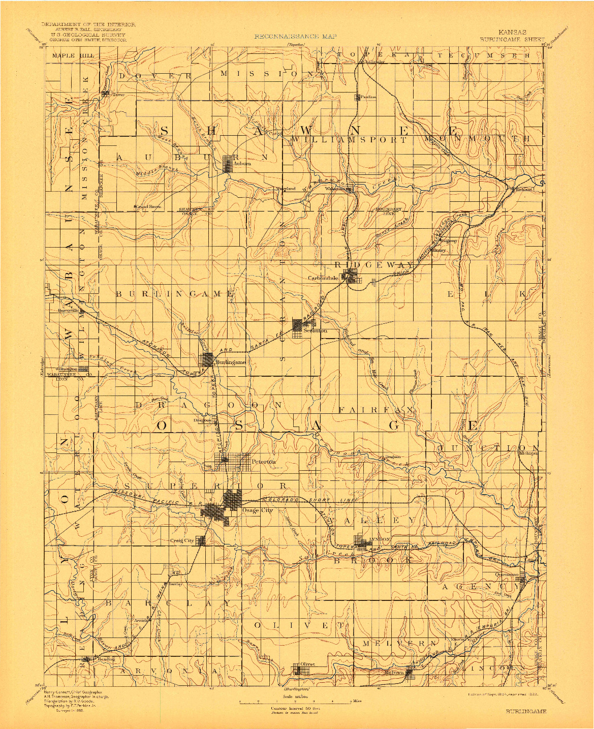 USGS 1:125000-SCALE QUADRANGLE FOR BURLINGAME, KS 1894