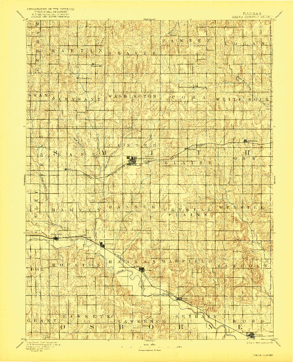 USGS 1:125000-SCALE QUADRANGLE FOR SMITH CENTER, KS 1893
