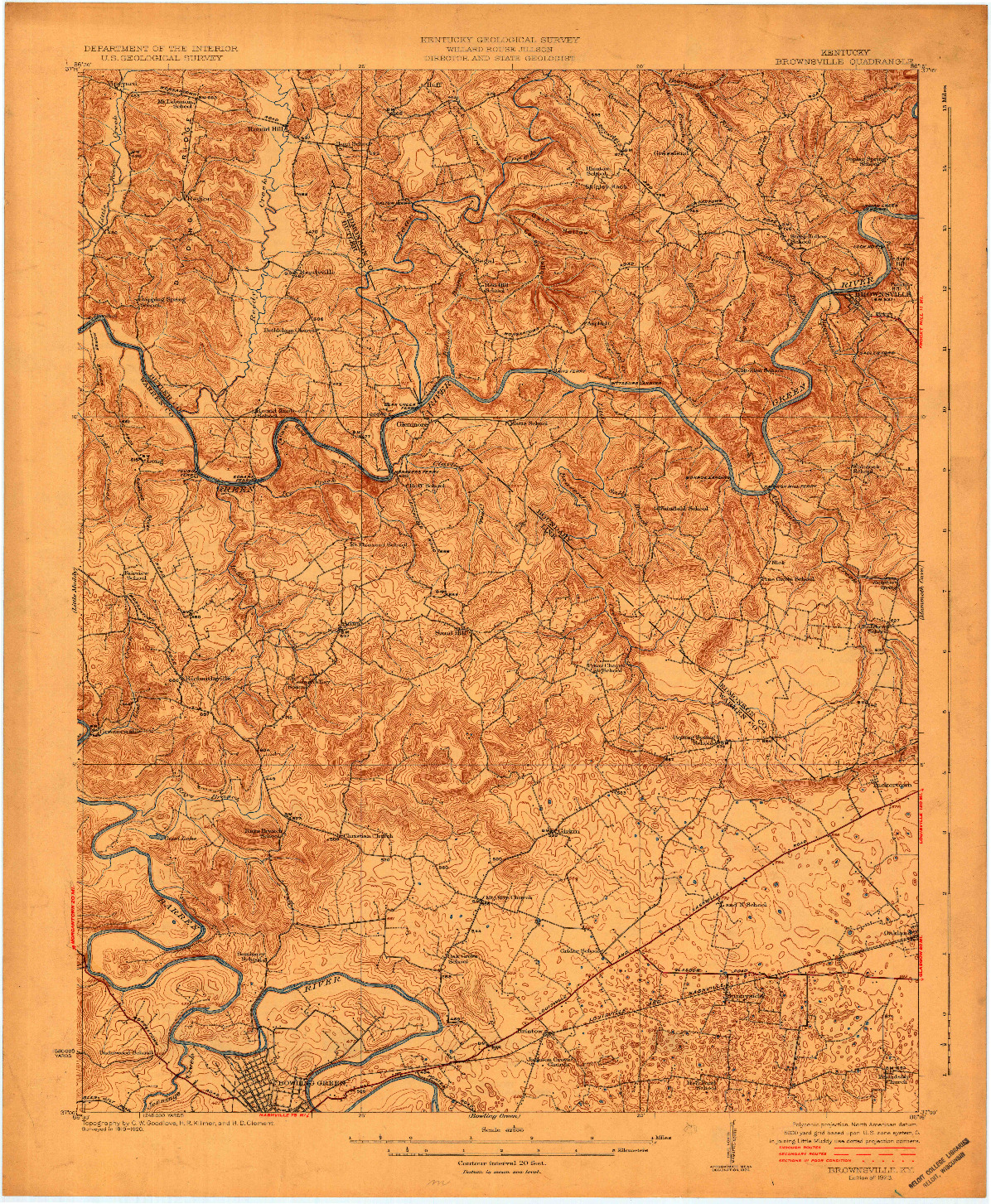 USGS 1:62500-SCALE QUADRANGLE FOR BROWNSVILLE, KY 1923