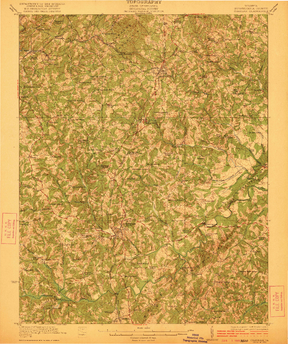 USGS 1:62500-SCALE QUADRANGLE FOR CHATHAM, VA 1923