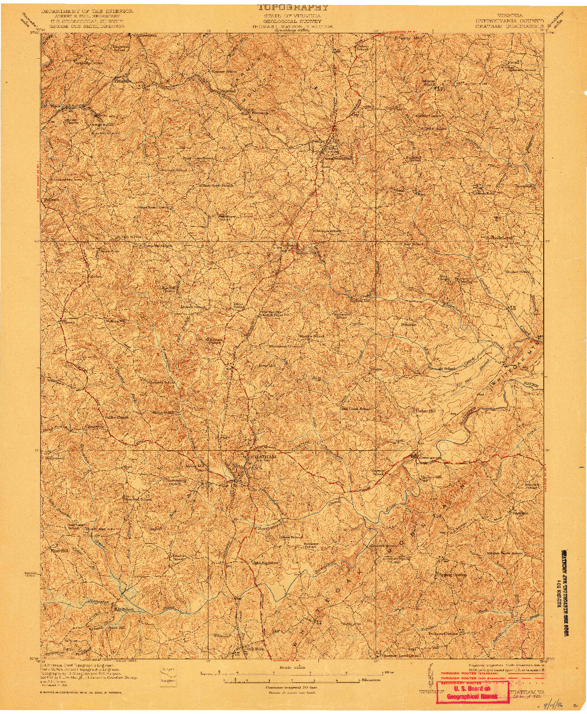 USGS 1:62500-SCALE QUADRANGLE FOR CHATHAM, VA 1923