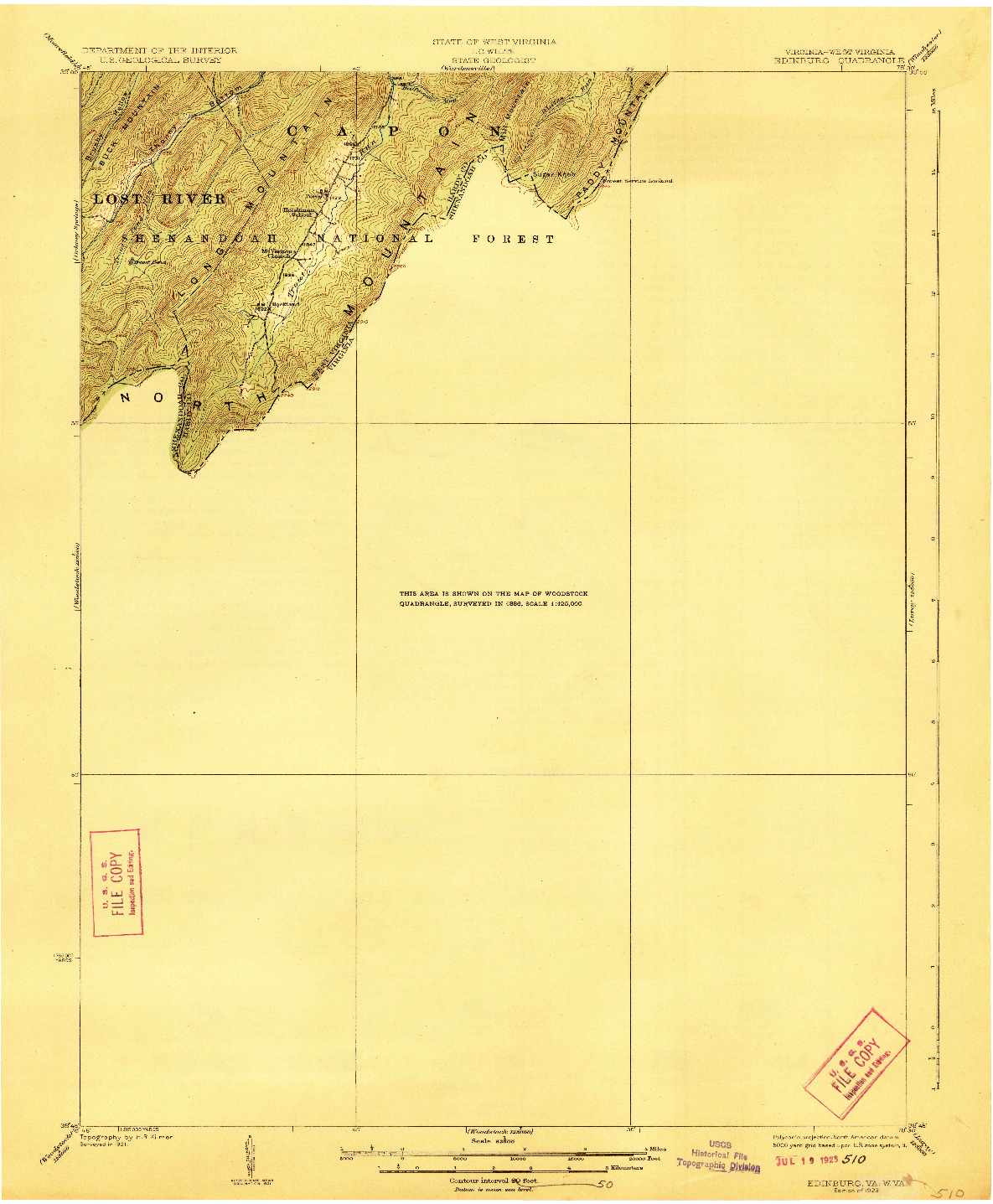 USGS 1:62500-SCALE QUADRANGLE FOR EDINBURG, VA 1923