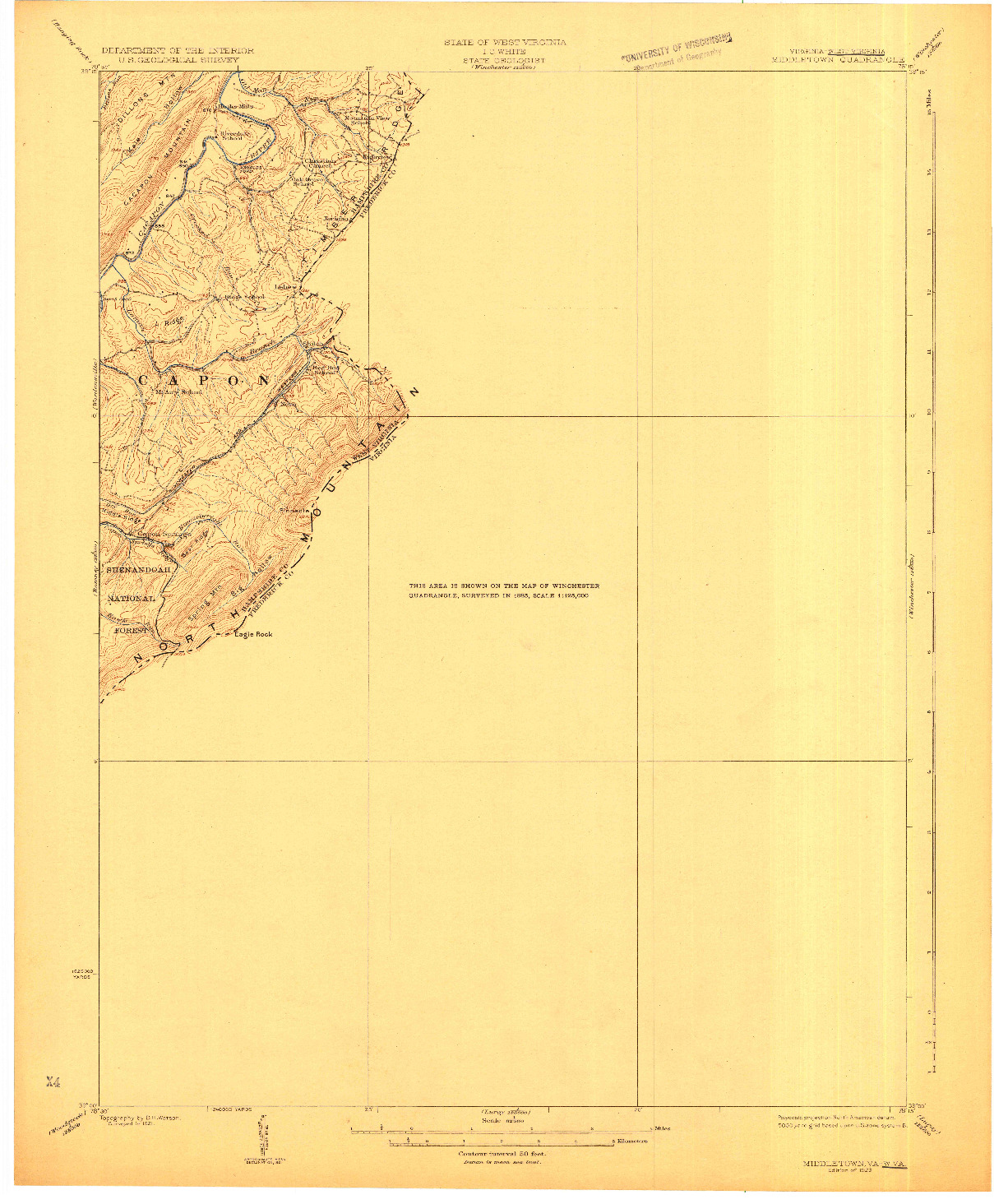 USGS 1:62500-SCALE QUADRANGLE FOR MIDDLETOWN, VA 1923