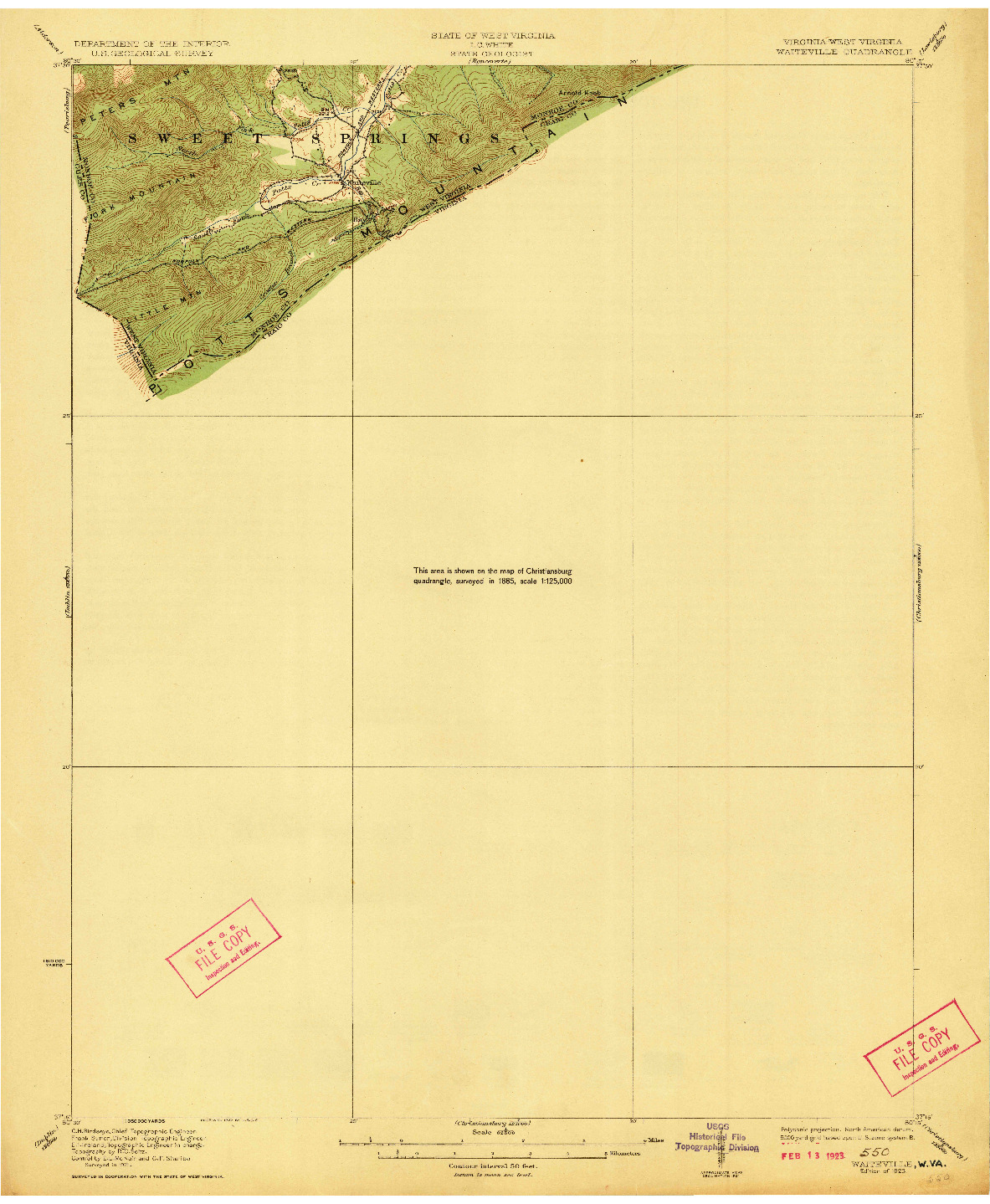 USGS 1:62500-SCALE QUADRANGLE FOR WAITEVILLE, VA 1923