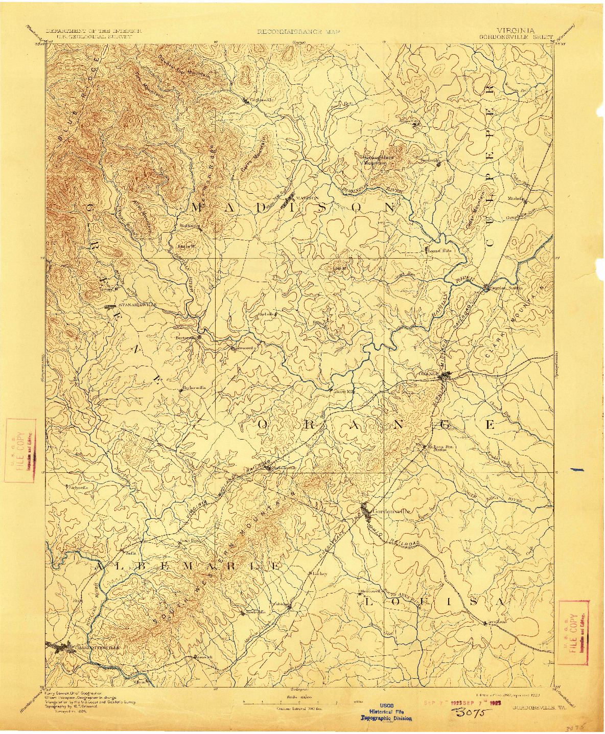 USGS 1:125000-SCALE QUADRANGLE FOR GORDONSVILLE, VA 1892