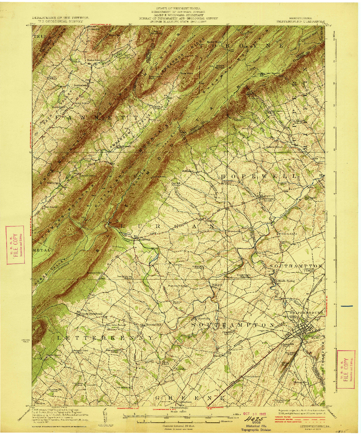 USGS 1:62500-SCALE QUADRANGLE FOR SHIPPENSBURG, PA 1923