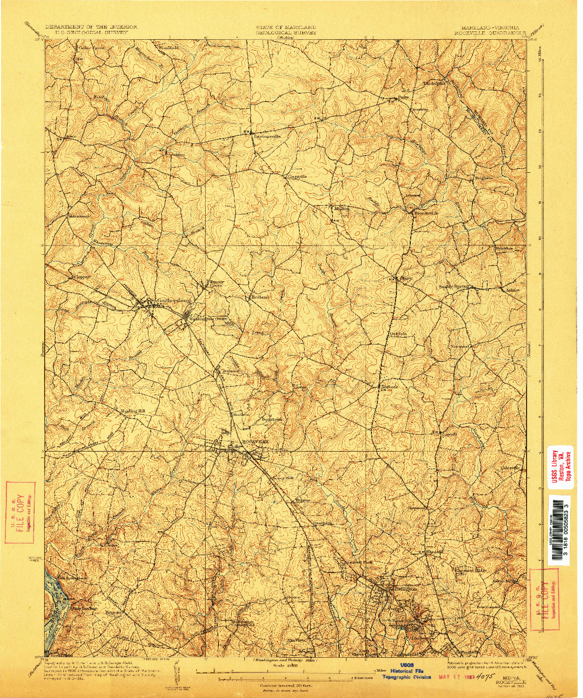 USGS 1:62500-SCALE QUADRANGLE FOR ROCKVILLE, MD 1923