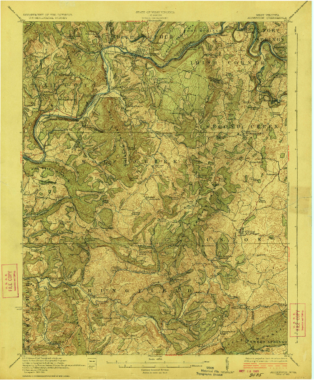 USGS 1:62500-SCALE QUADRANGLE FOR ALDERSON, WV 1923