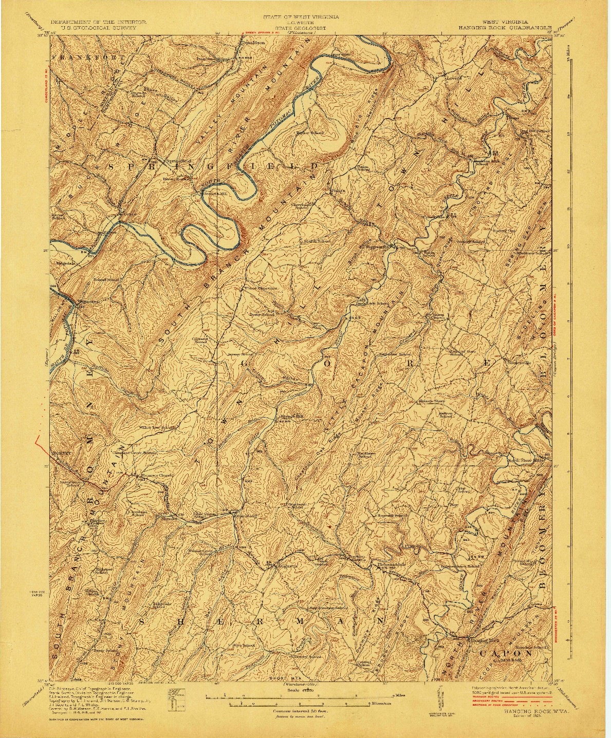 USGS 1:62500-SCALE QUADRANGLE FOR HANGING ROCK, WV 1923