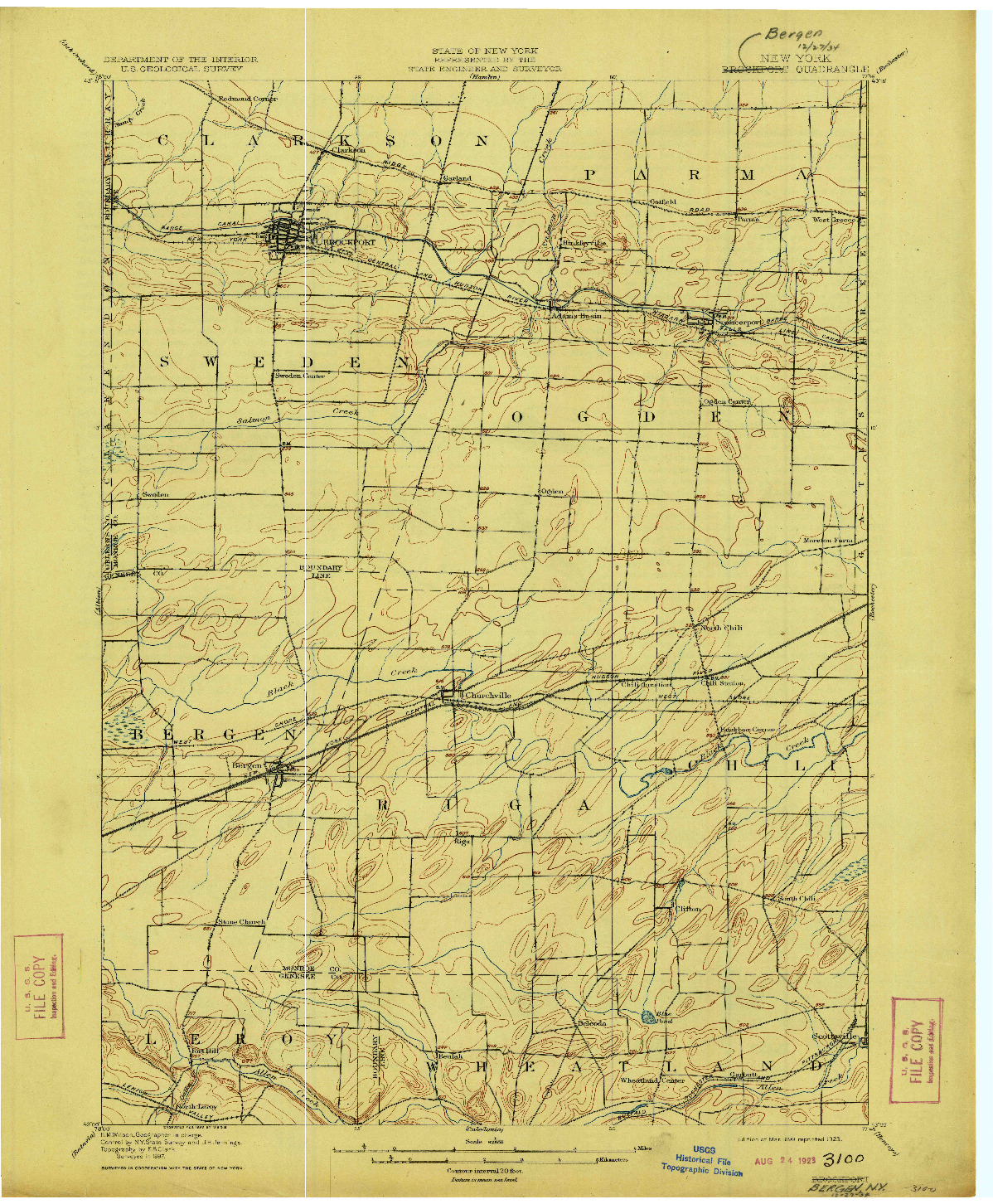 USGS 1:62500-SCALE QUADRANGLE FOR BERGEN, NY 1899
