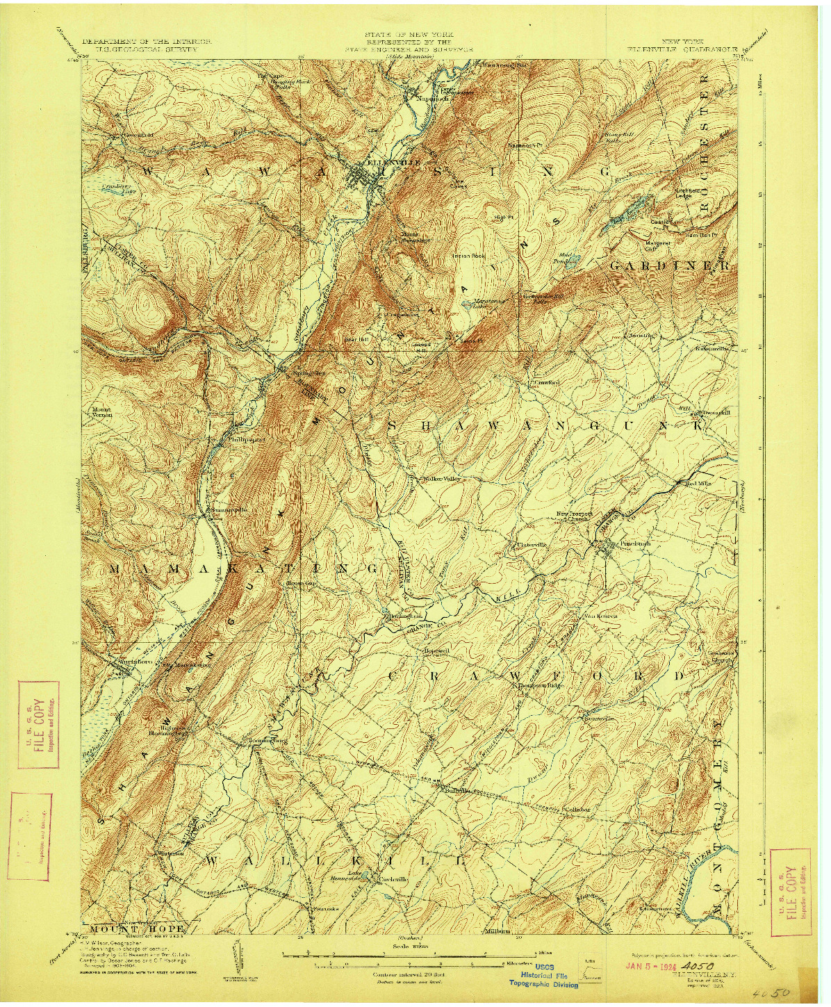 USGS 1:62500-SCALE QUADRANGLE FOR ELLENVILLE, NY 1906