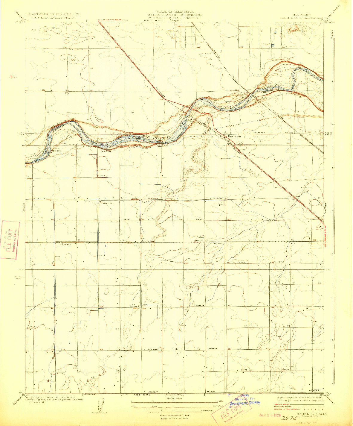 USGS 1:31680-SCALE QUADRANGLE FOR HERNDON, CA 1923