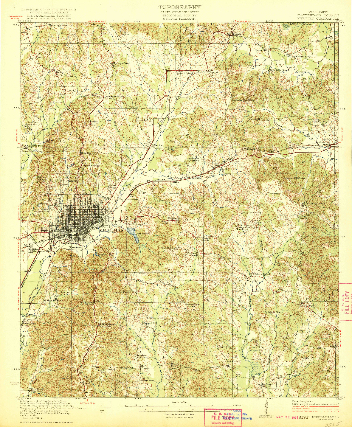 USGS 1:62500-SCALE QUADRANGLE FOR MERIDIAN, MS 1923