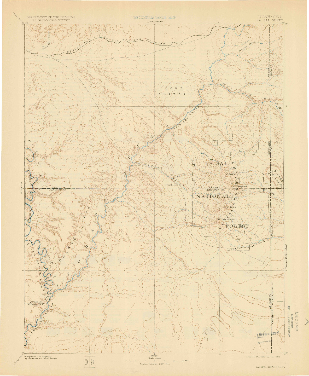 USGS 1:250000-SCALE QUADRANGLE FOR LA SAL, UT 1885