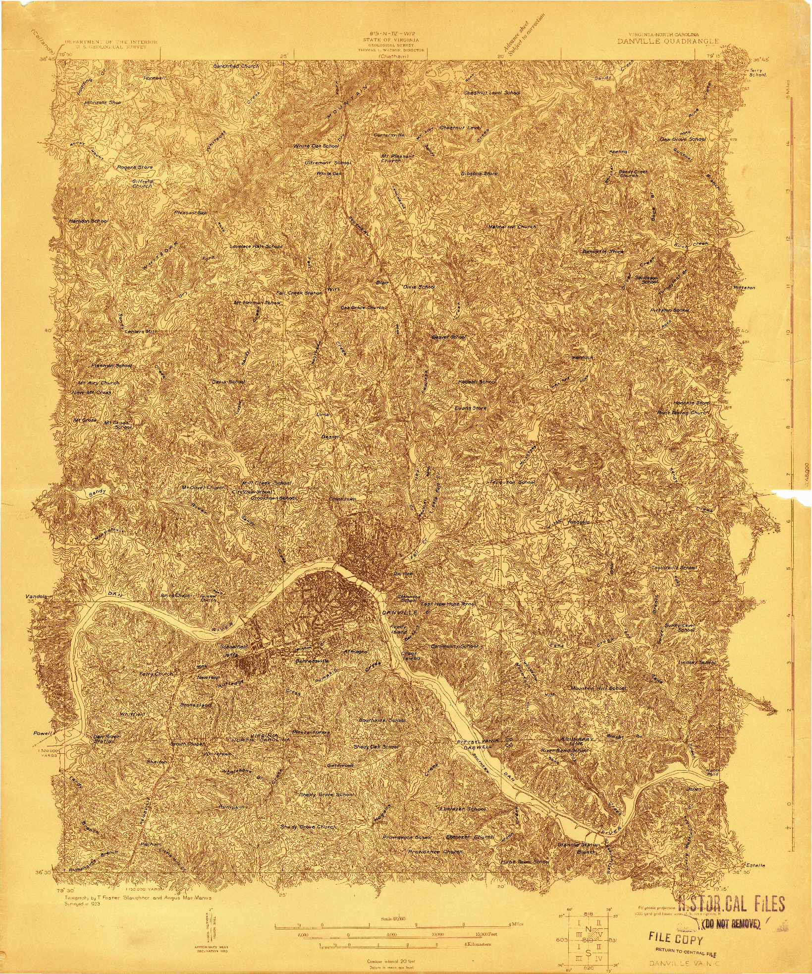 USGS 1:48000-SCALE QUADRANGLE FOR DANVILLE, VA 1923