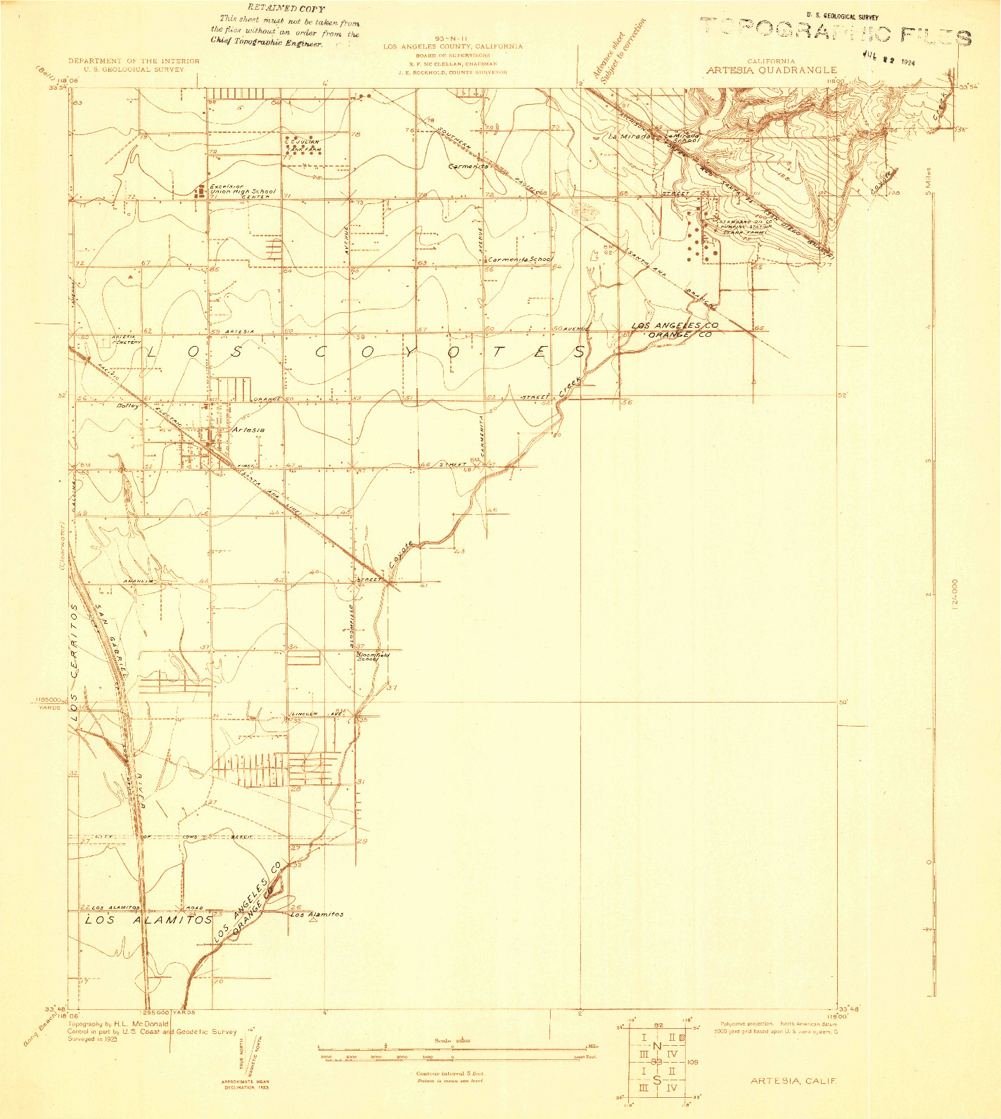 USGS 1:24000-SCALE QUADRANGLE FOR ARTESIA, CA 1923