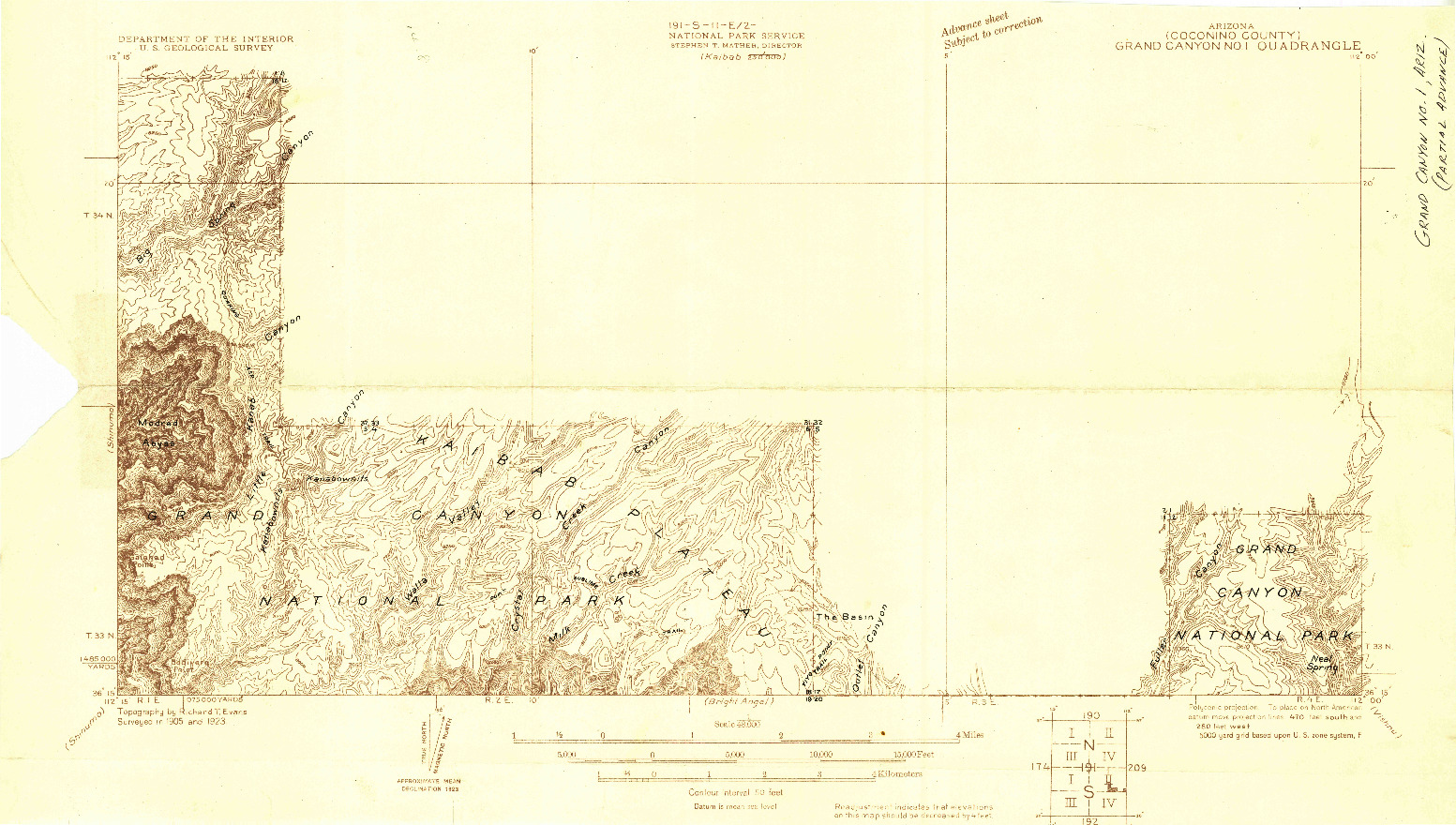 USGS 1:48000-SCALE QUADRANGLE FOR GRAND CANYON NO 1, AZ 1923