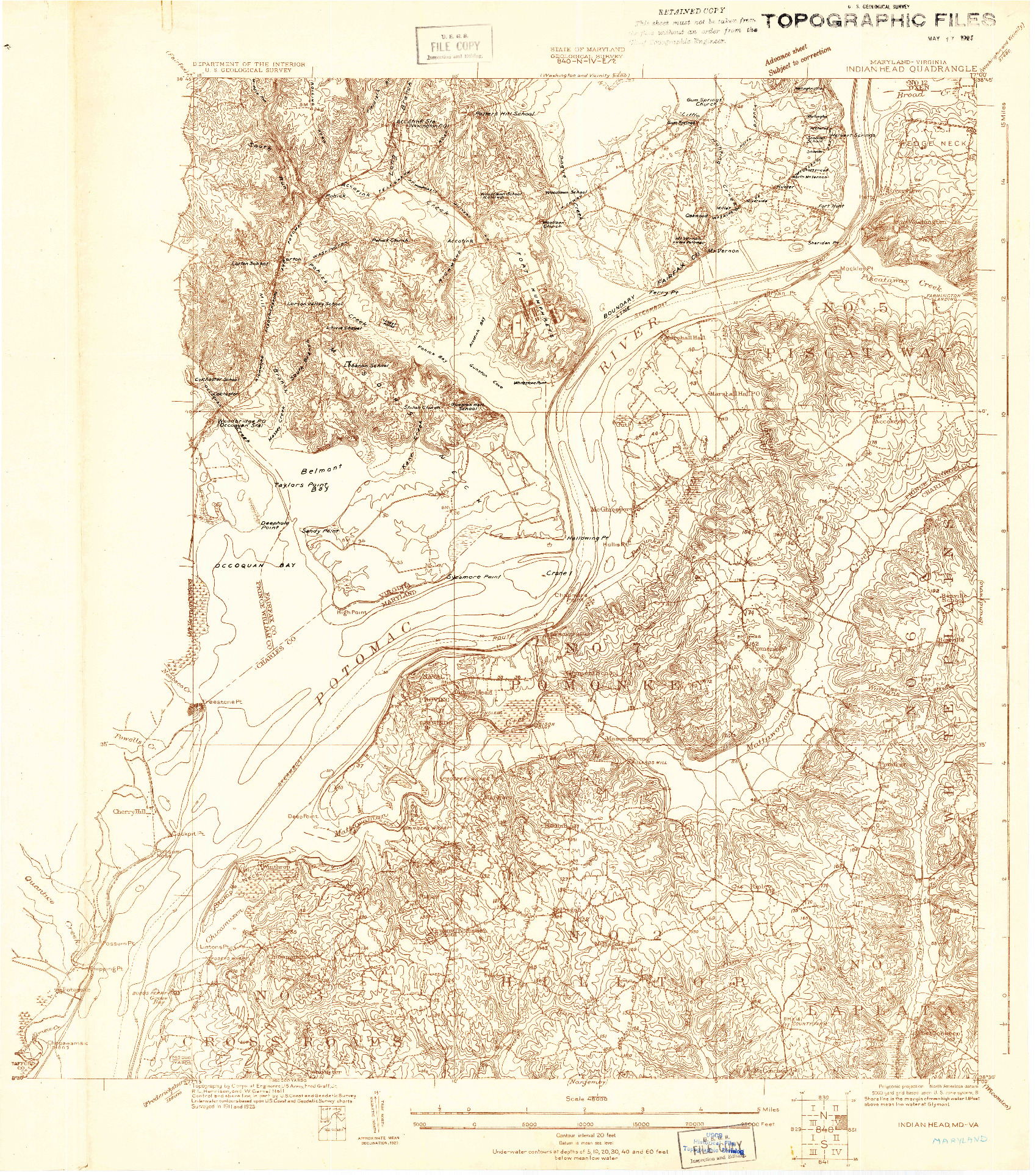 USGS 1:48000-SCALE QUADRANGLE FOR INDIAN HEAD, MD 1923