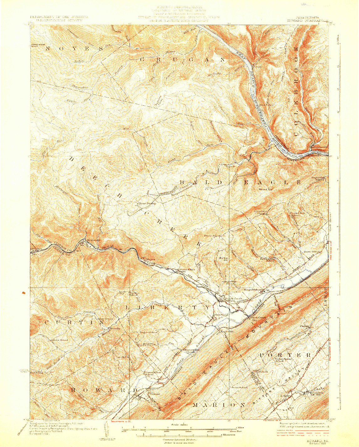 USGS 1:62500-SCALE QUADRANGLE FOR HOWARD, PA 1923