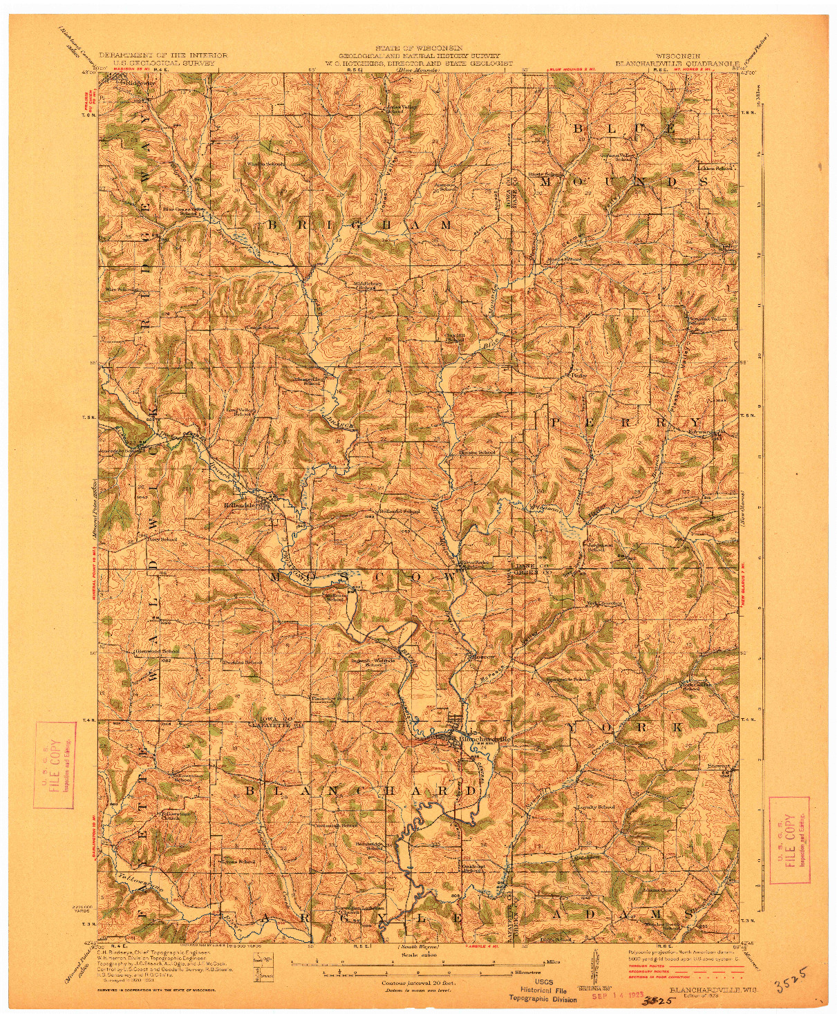 USGS 1:62500-SCALE QUADRANGLE FOR BLANCHARDVILLE, WI 1923