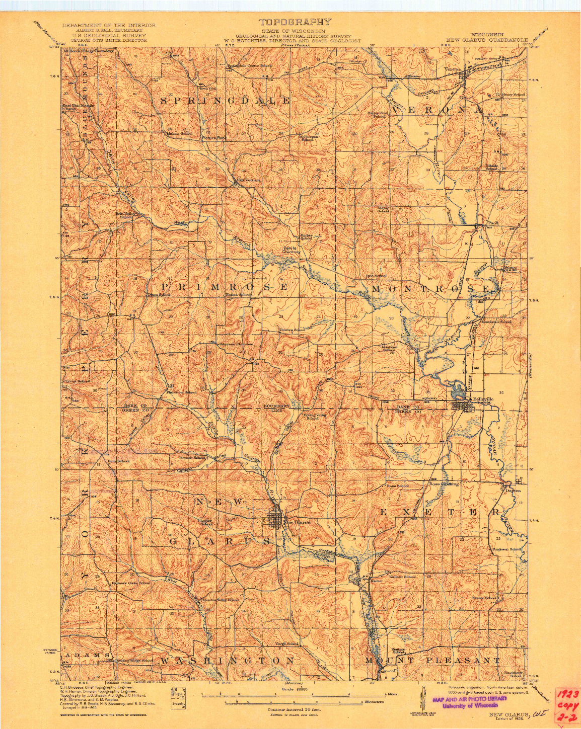 USGS 1:62500-SCALE QUADRANGLE FOR NEW GLARUS, WI 1923