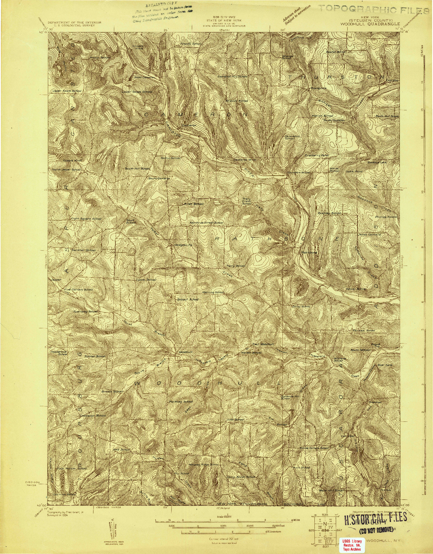 USGS 1:48000-SCALE QUADRANGLE FOR WOODHULL, PA 1924