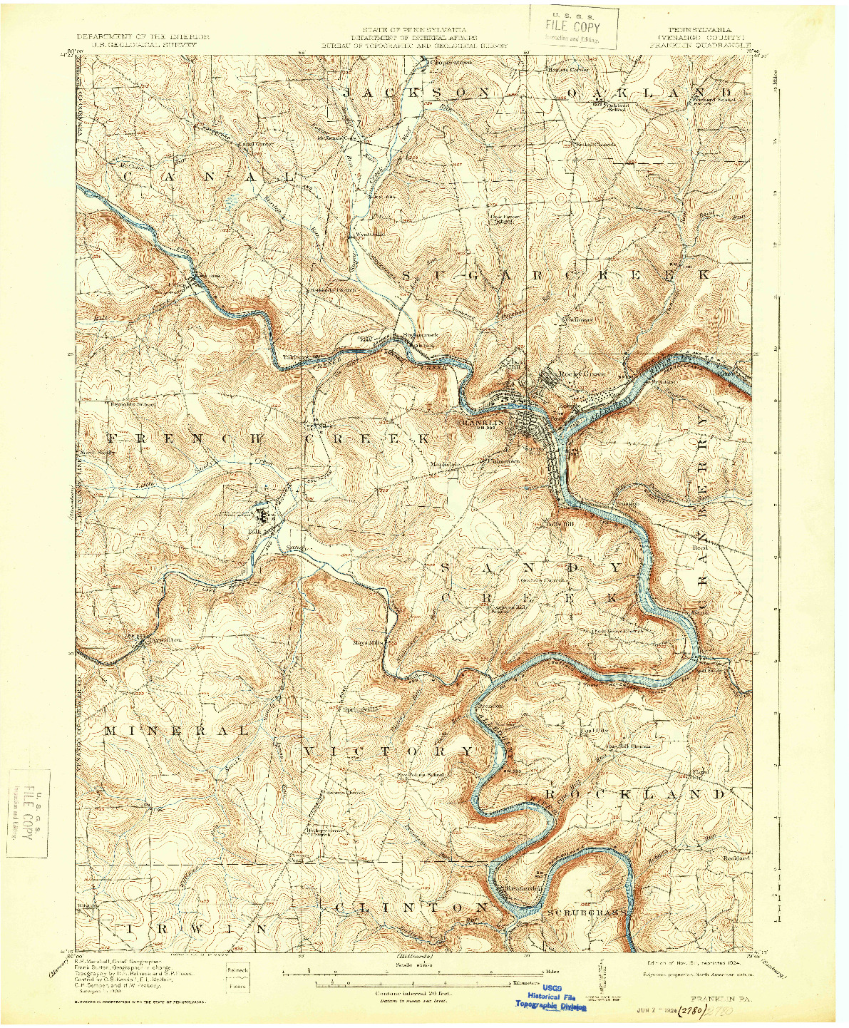 USGS 1:62500-SCALE QUADRANGLE FOR FRANKLIN, PA 1911