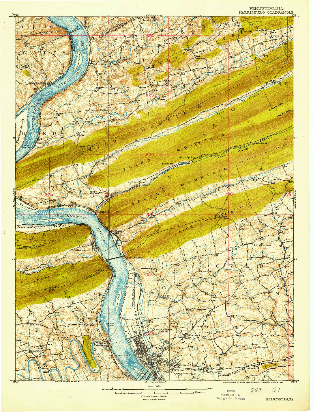 USGS 1:62500-SCALE QUADRANGLE FOR HARRISBURG, PA 1924