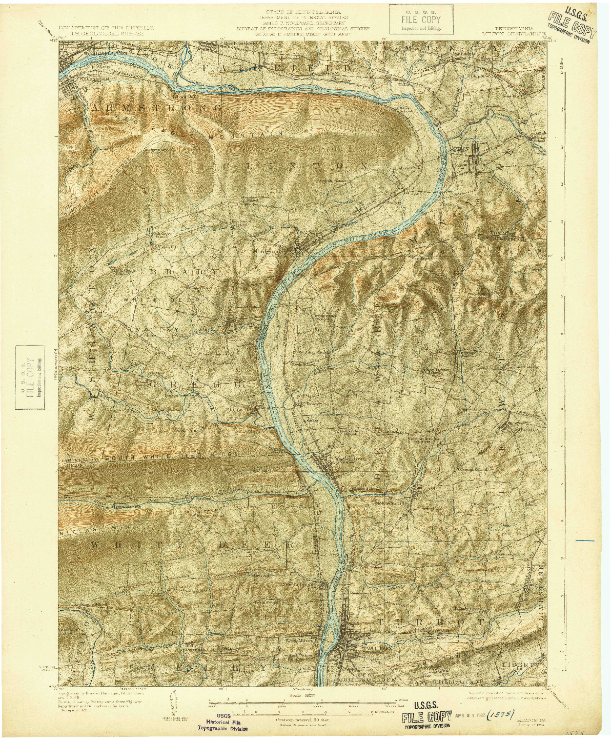 USGS 1:62500-SCALE QUADRANGLE FOR MILTON, PA 1924