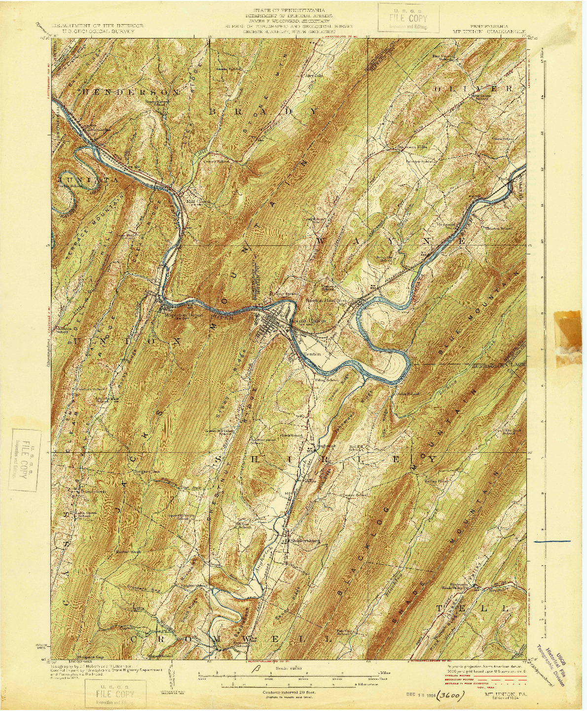 USGS 1:62500-SCALE QUADRANGLE FOR MT. UNION, PA 1924
