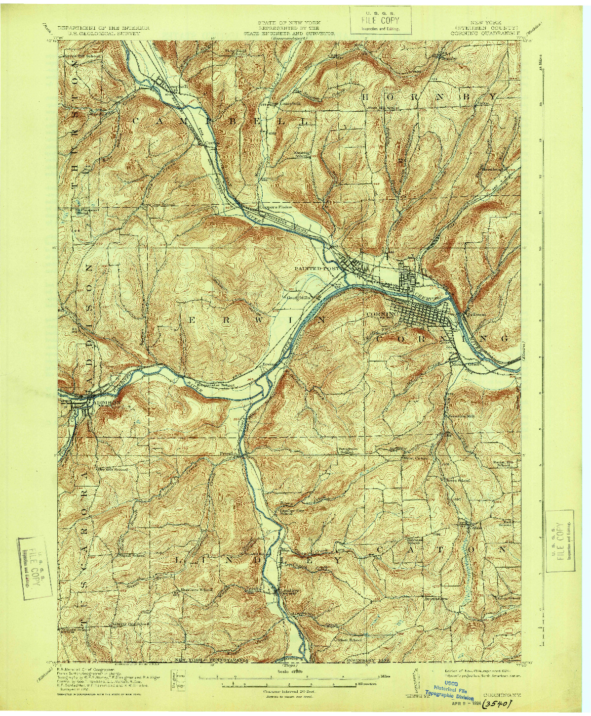 USGS 1:62500-SCALE QUADRANGLE FOR CORNING, NY 1914