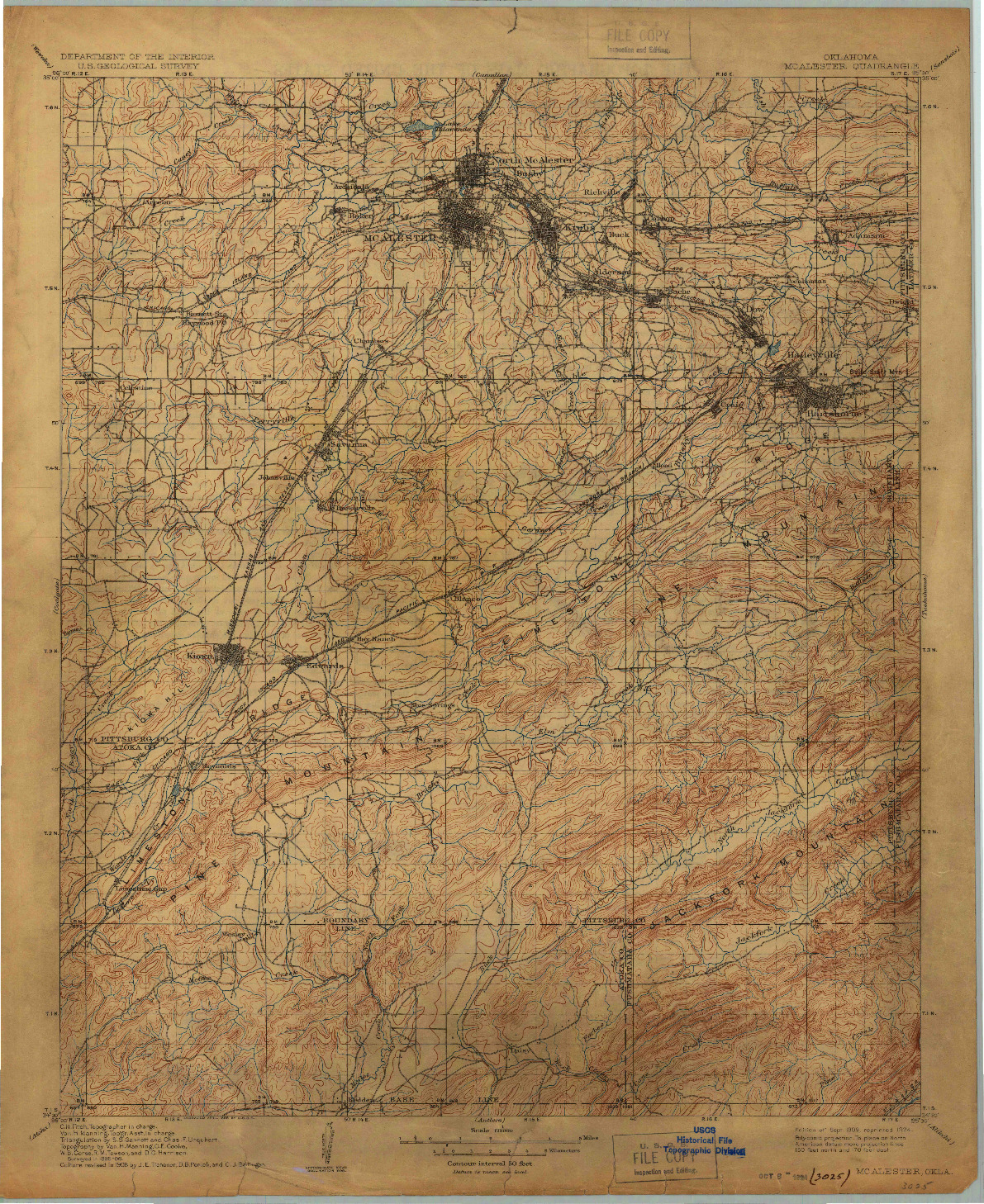 USGS 1:125000-SCALE QUADRANGLE FOR MC ALESTER, OK 1909