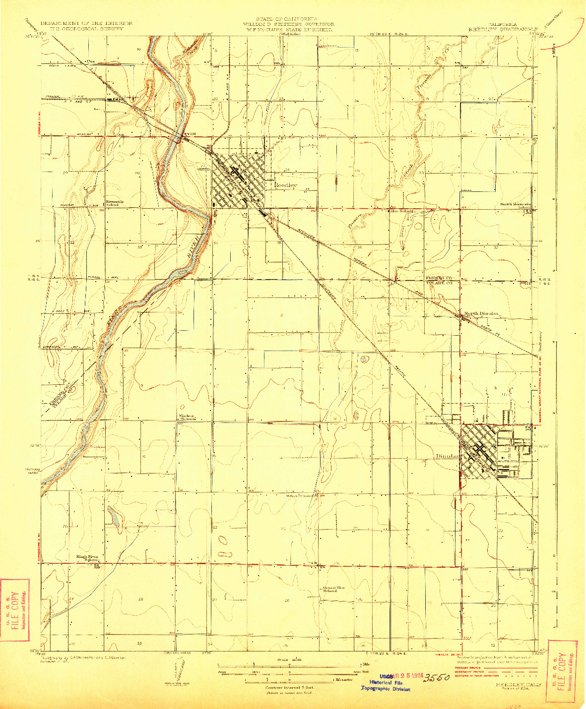 USGS 1:31680-SCALE QUADRANGLE FOR REEDLEY, CA 1924