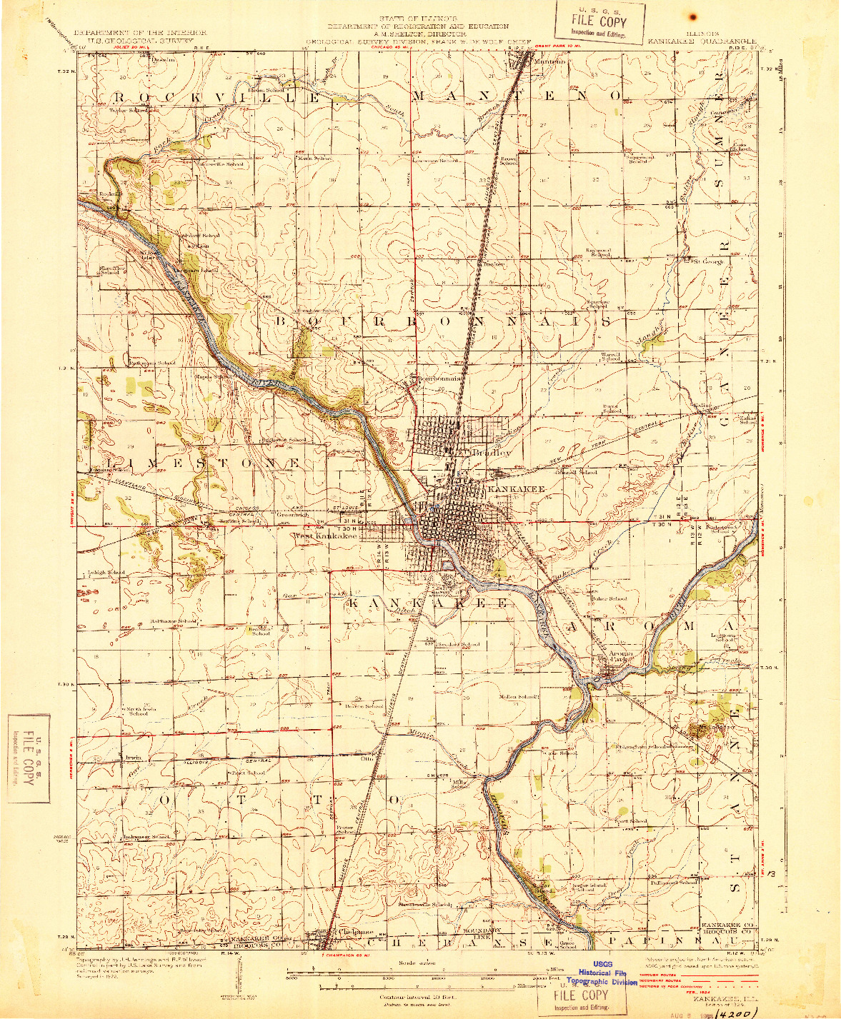 USGS 1:62500-SCALE QUADRANGLE FOR KANKAKEE, IL 1924