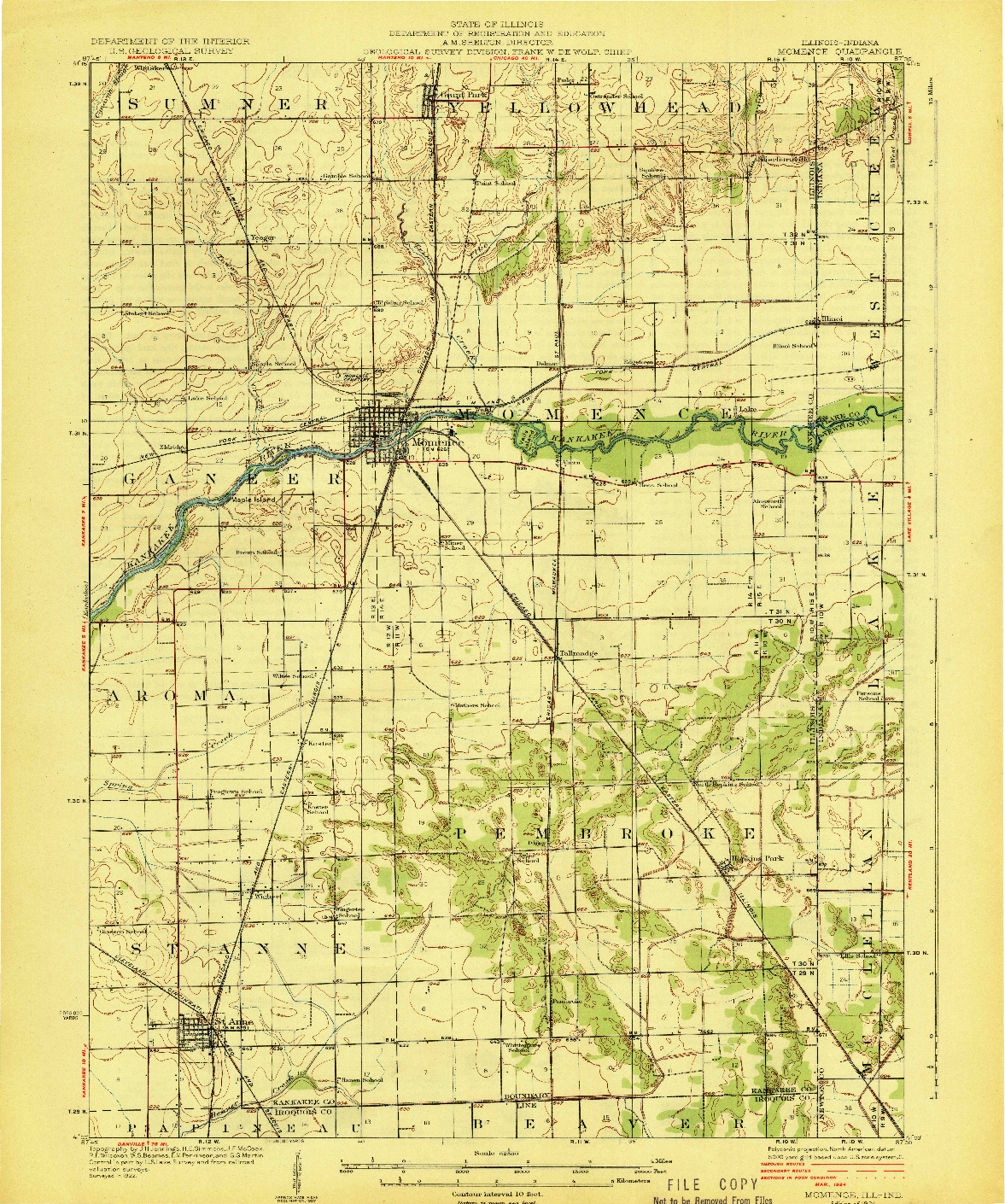 USGS 1:62500-SCALE QUADRANGLE FOR MOMENCE, IL 1924