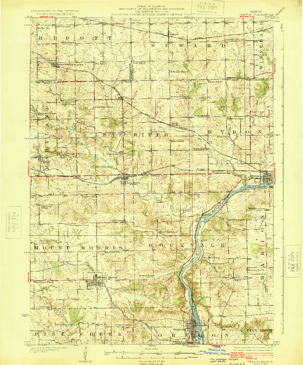 USGS 1:62500-SCALE QUADRANGLE FOR OREGON, IL 1924