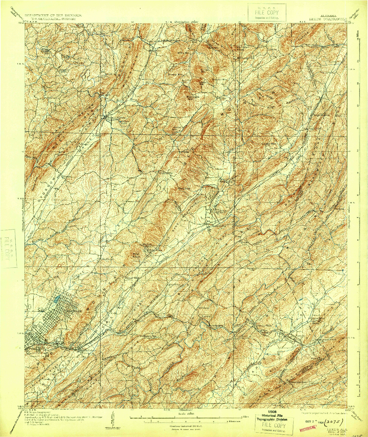USGS 1:62500-SCALE QUADRANGLE FOR LEEDS, AL 1907