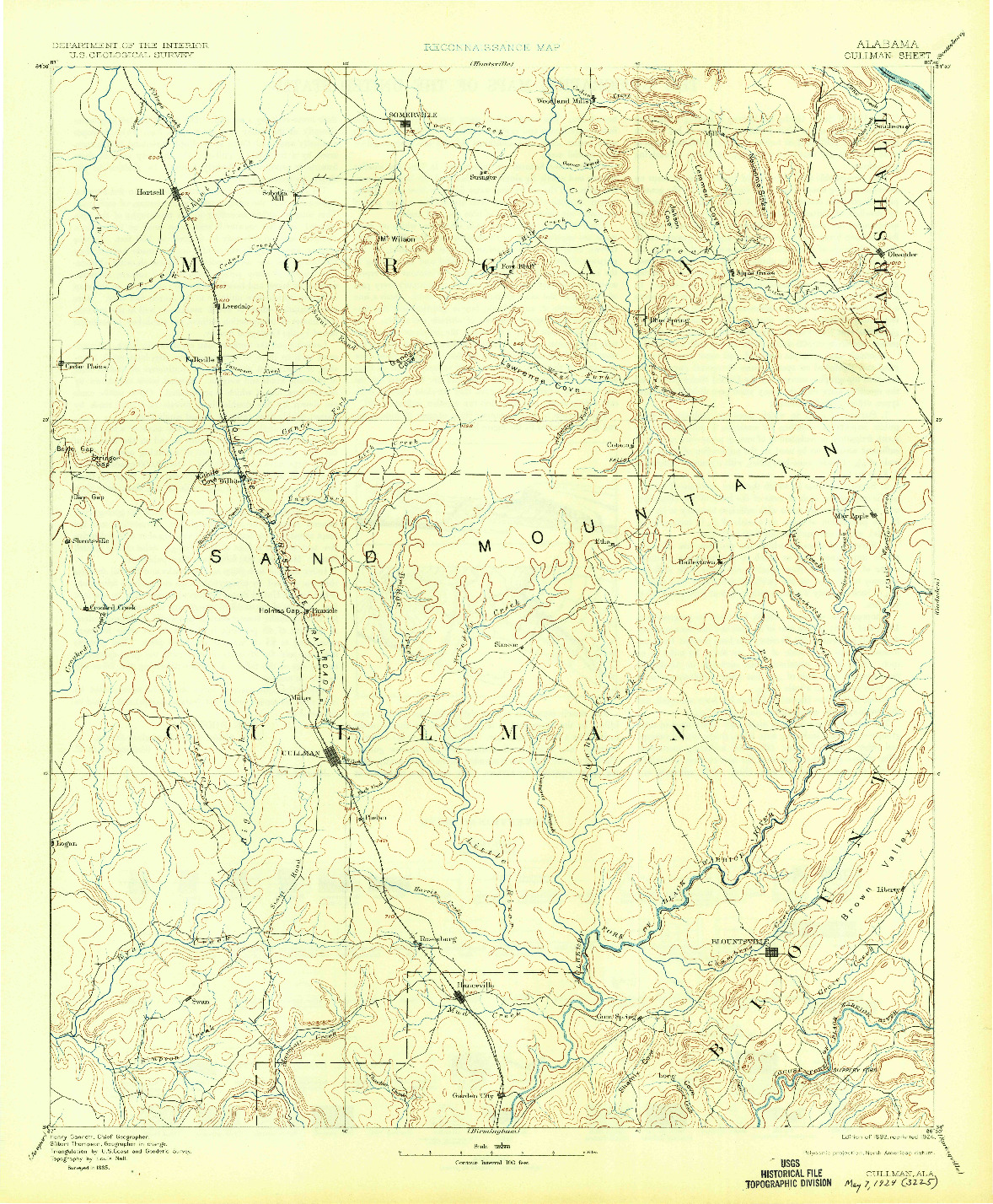 USGS 1:125000-SCALE QUADRANGLE FOR CULLMAN, AL 1892