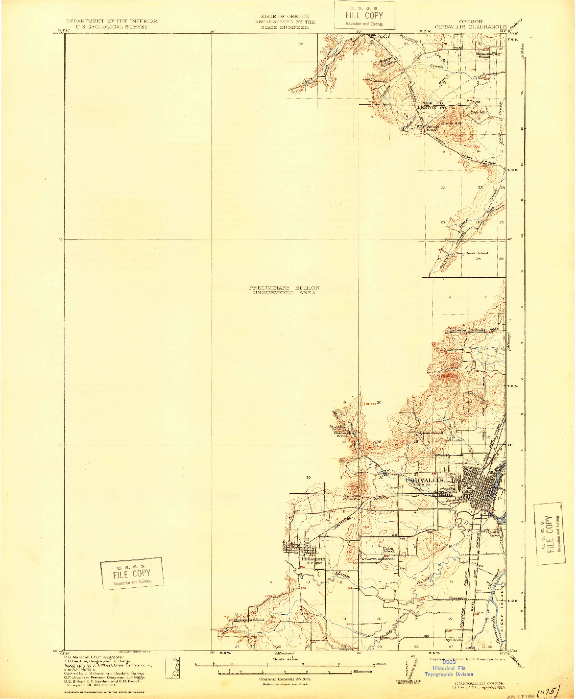 USGS 1:62500-SCALE QUADRANGLE FOR CORVALLIS, OR 1921