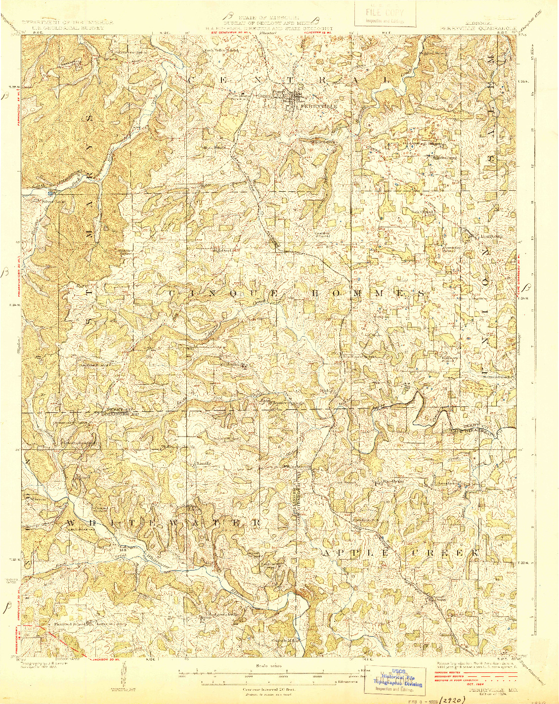 USGS 1:62500-SCALE QUADRANGLE FOR PERRYVILLE, MO 1924