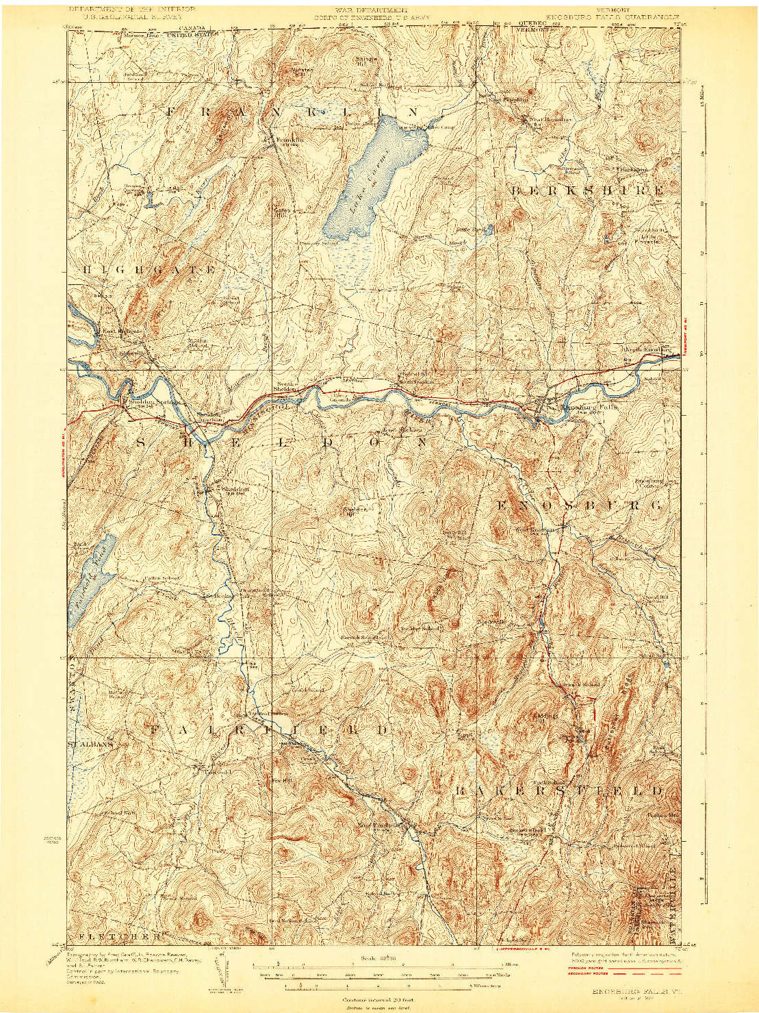 USGS 1:62500-SCALE QUADRANGLE FOR ENOSBURG FALLS, VT 1924