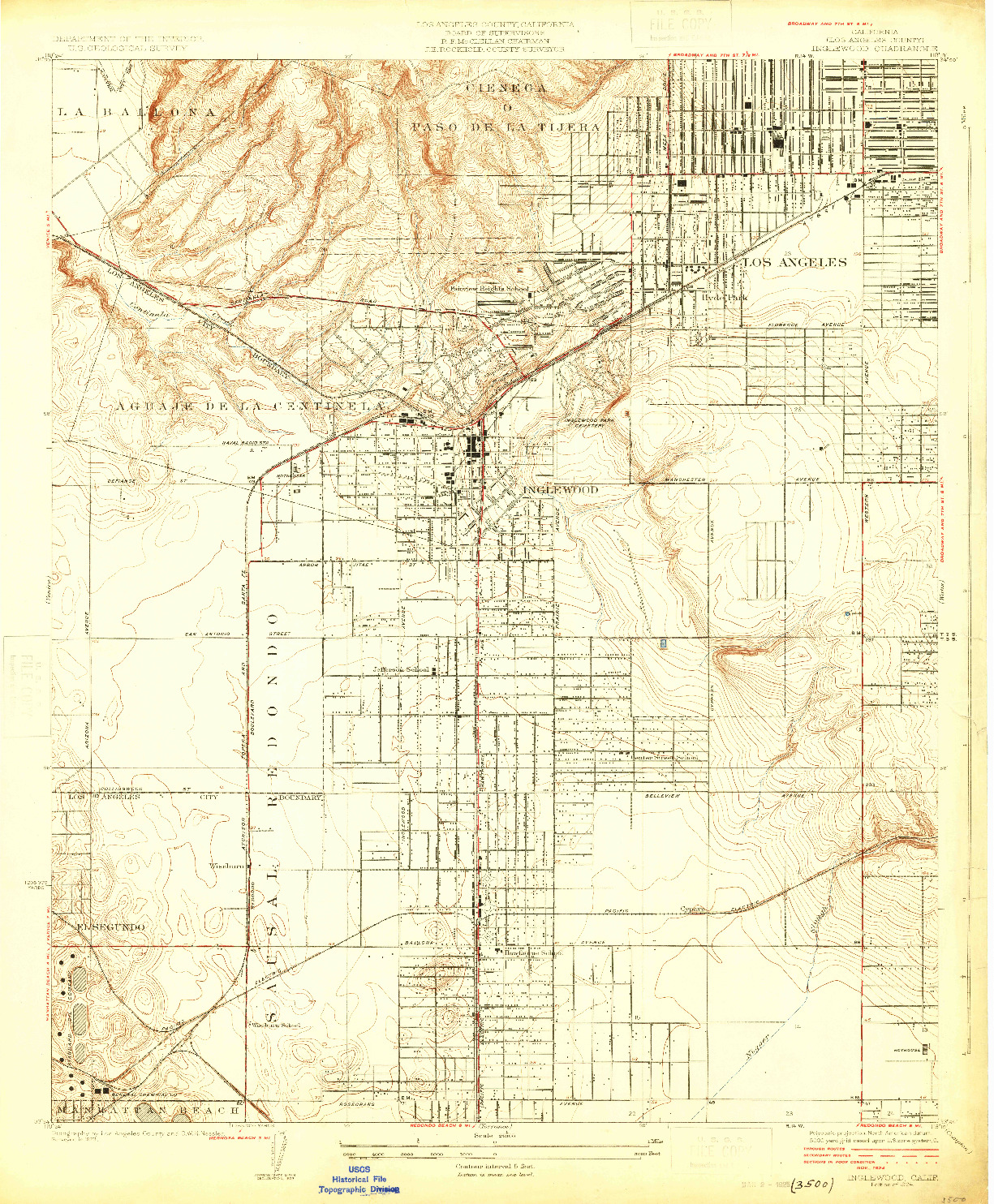 USGS 1:24000-SCALE QUADRANGLE FOR INGLEWOOD, CA 1924
