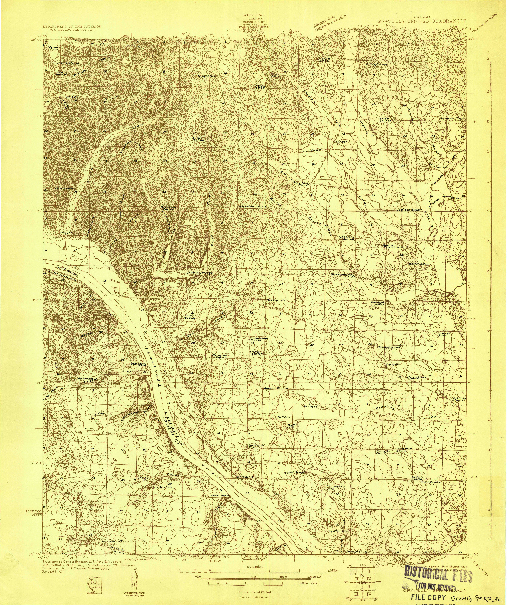 USGS 1:48000-SCALE QUADRANGLE FOR GRAVELLY SPRINGS, AL 1924