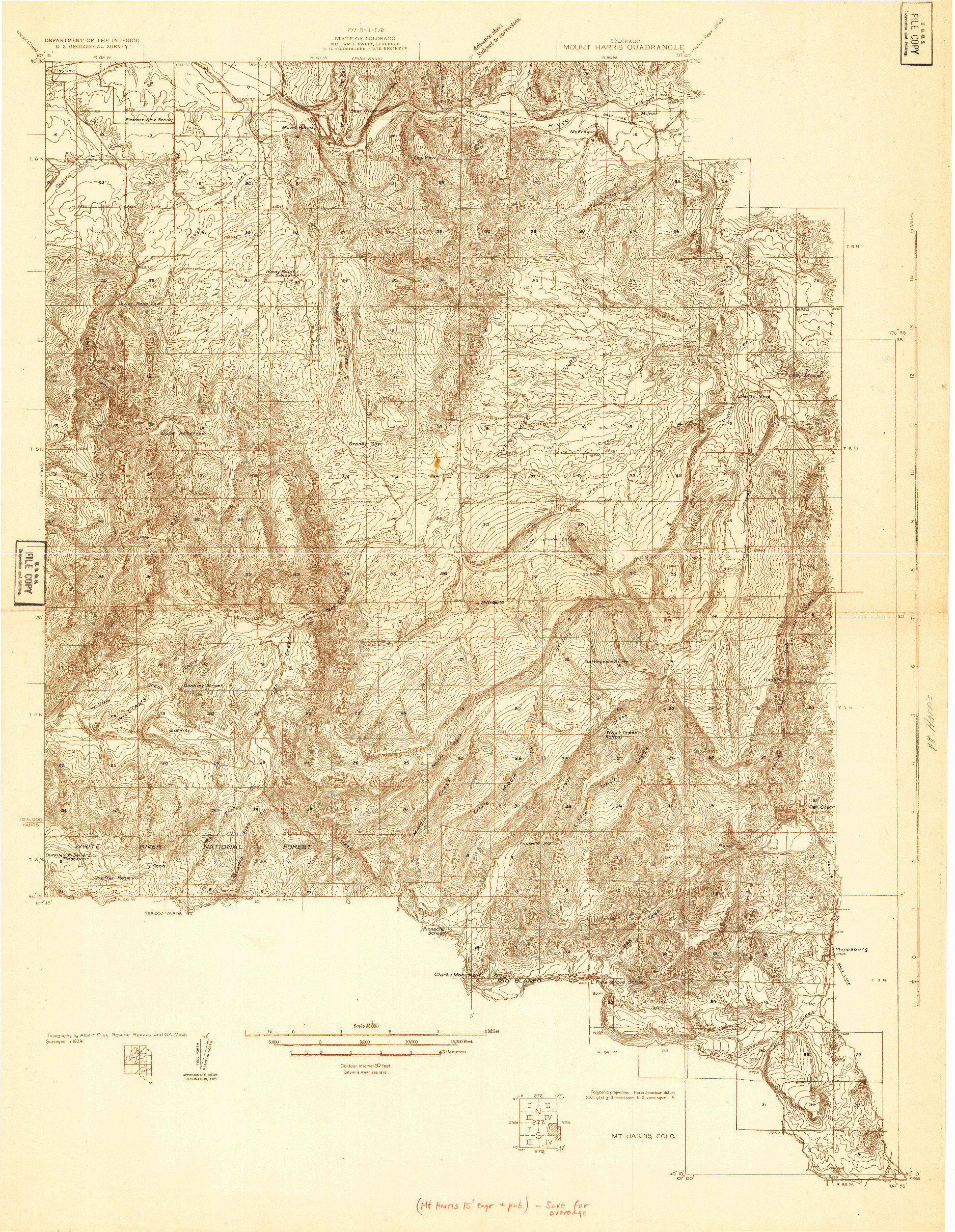 USGS 1:48000-SCALE QUADRANGLE FOR MT. HARRIS, CO 1924