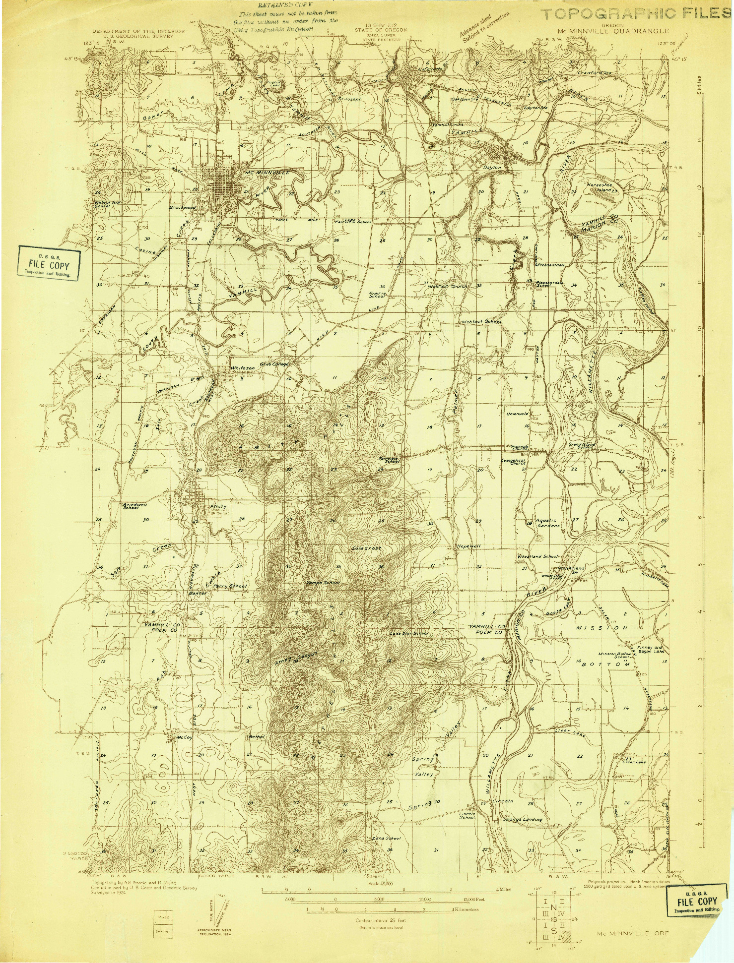 USGS 1:48000-SCALE QUADRANGLE FOR MC MINNVILLE, OR 1924