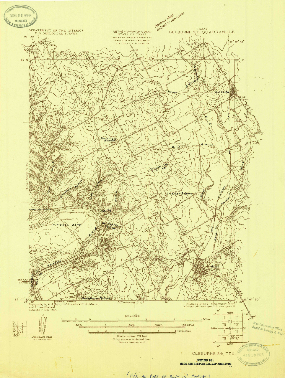 USGS 1:48000-SCALE QUADRANGLE FOR CLEBURNE 3-B, TX 1924