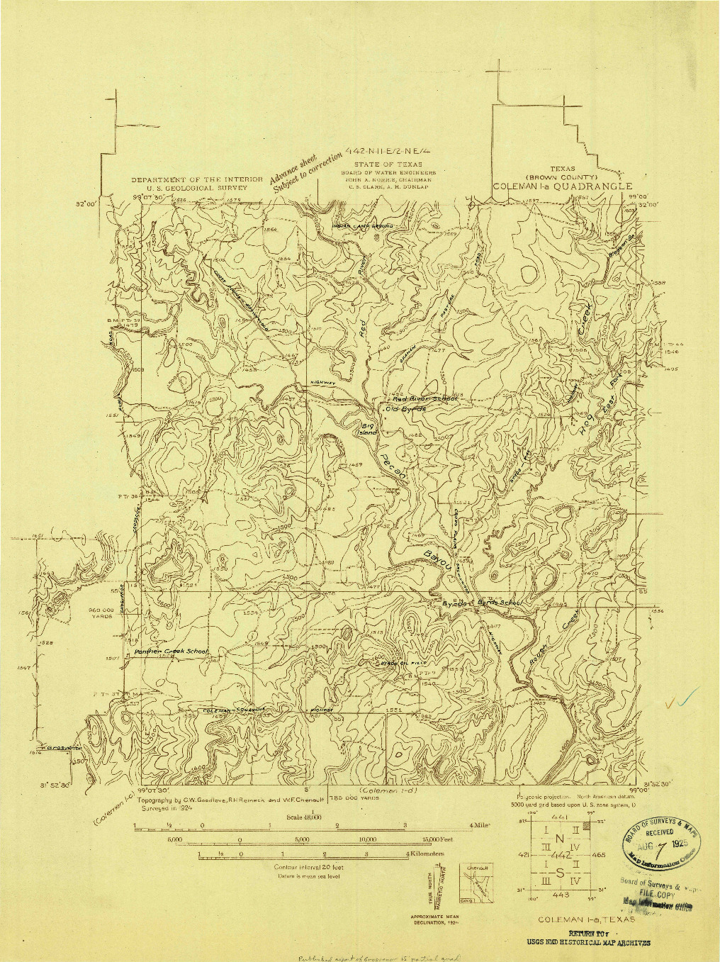USGS 1:48000-SCALE QUADRANGLE FOR COLEMAN 1-A, TX 1924