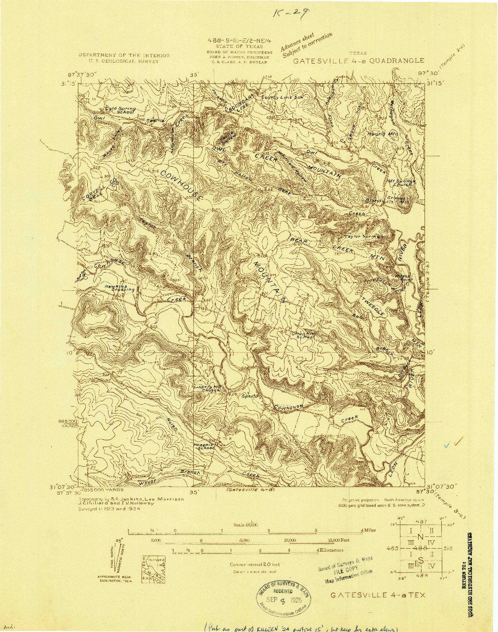 USGS 1:48000-SCALE QUADRANGLE FOR GATESVILLE 4-A, TX 1924